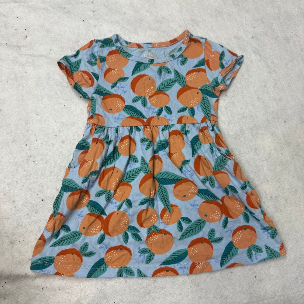 Baby Girls Dress 18 Months Toddler Blue Orange Citrus Fruit Print Peach